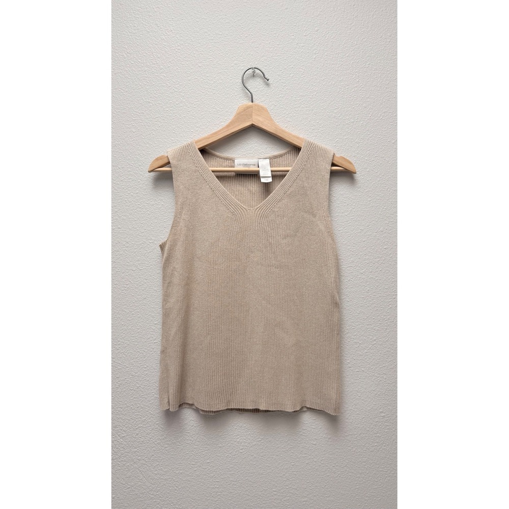 Liz‎ Claiborne Sweater Vest Womens Small Cotton V Neck Knit Preppy EUC